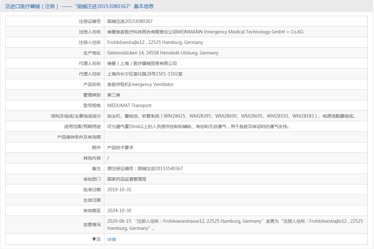 维曼急救转运呼吸机MEDUMAT Transport