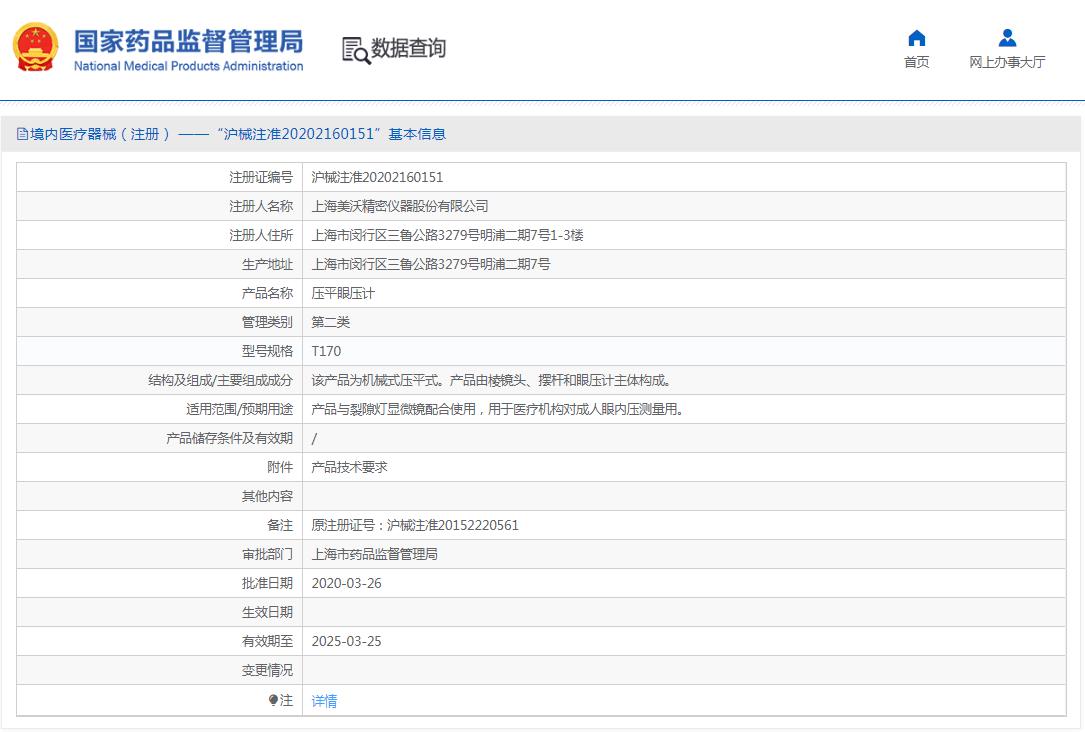 T170美沃光学压平式眼压计